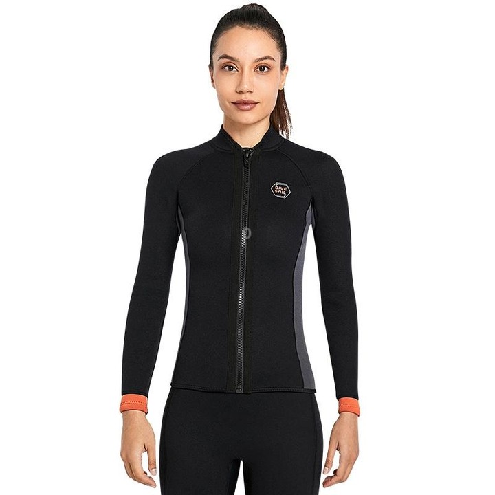 DIVE & SAIL 3mm Long Sleeve Thermal Diving Top Cold Protection Surf Top, Size: S(Women Black)