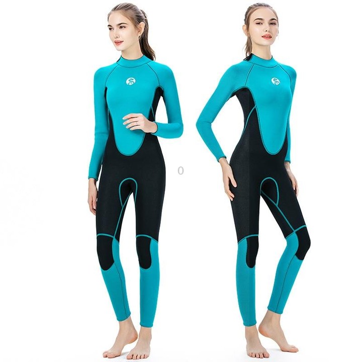 SLINX Women Slim Sun Protection Warm Wetsuit Long -Sleeved Full Body Snorkeling Surfing, Size: S(Lake Green)
