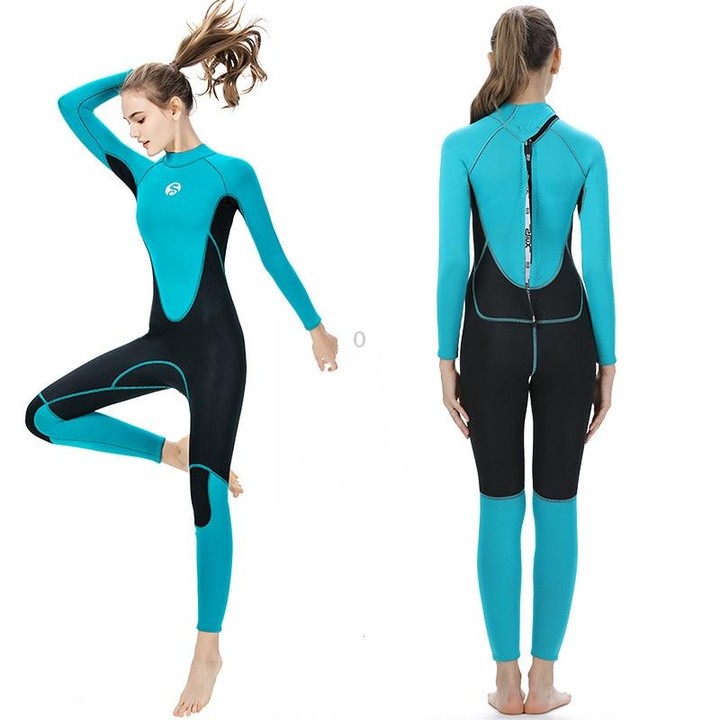 SLINX Women Slim Sun Protection Warm Wetsuit Long -Sleeved Full Body Snorkeling Surfing, Size: S(Lake Green)