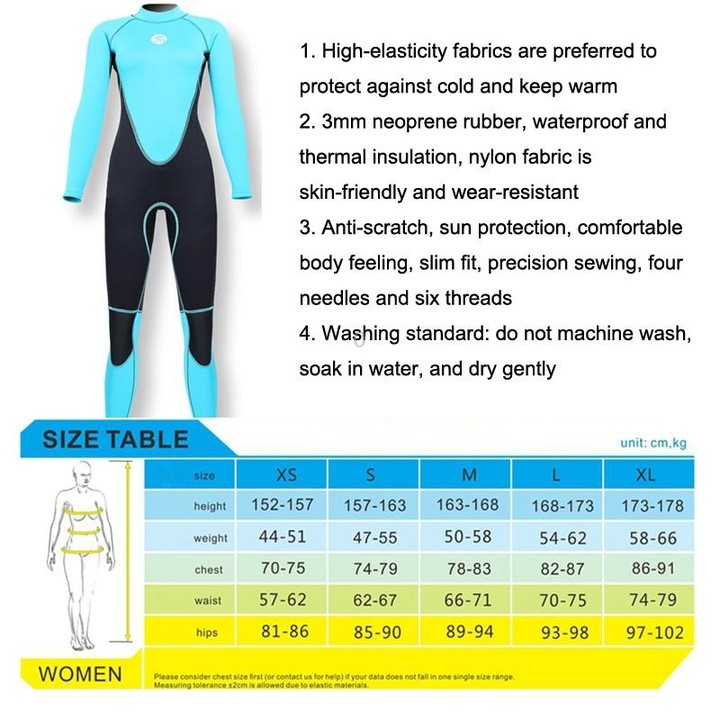 SLINX Women Slim Sun Protection Warm Wetsuit Long -Sleeved Full Body Snorkeling Surfing, Size: S(Lake Green)