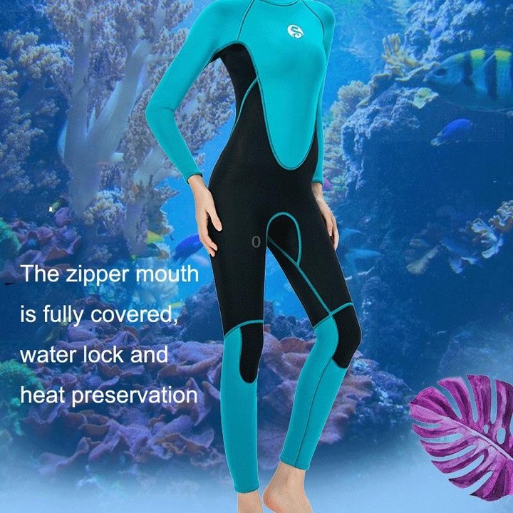 SLINX Women Slim Sun Protection Warm Wetsuit Long -Sleeved Full Body Snorkeling Surfing, Size: M(Lake Green)