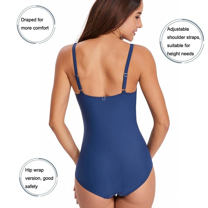 DS02 Ladies Suspender Triangle One-Piece Swimsuit With Chest Pad, Size: L(Purple White Stripe)