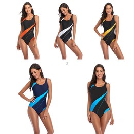 Women Comfortable Triangle One-Piece Swimsuit With Chest Pad, Size: M(Black+Yellow)
