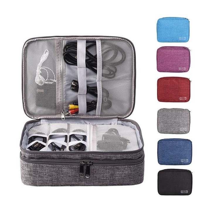 RH916 3 Layers Digital Collection Package Multi-Functional Data Cable Storage Package(Navy)