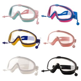 Children Anti-fog Large Frame Swimming Goggles With Conjoined Earplugs(Pink)