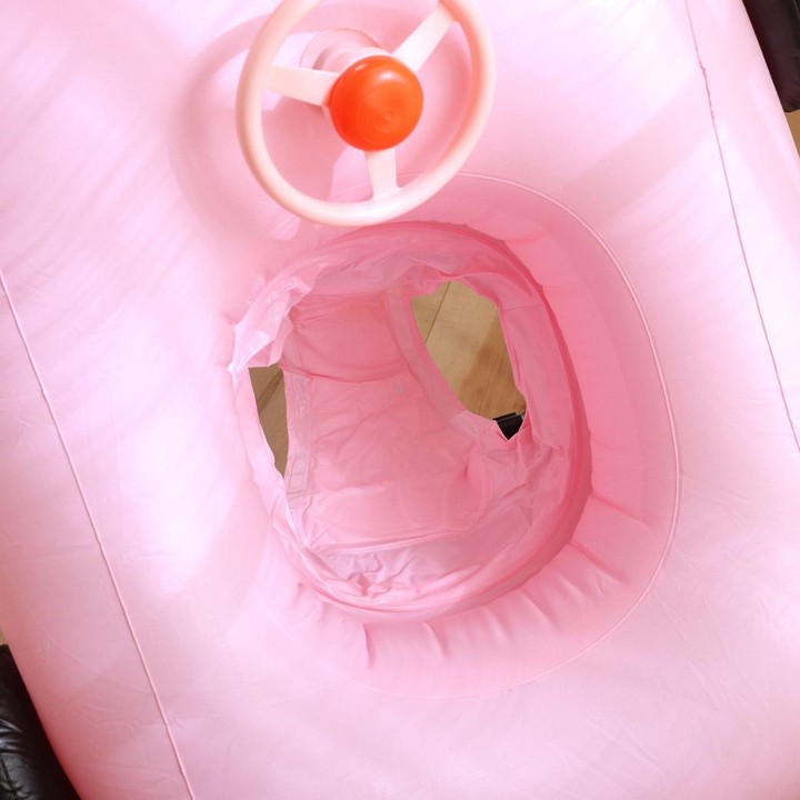 Removable Sunshade Car Shape Inflatable Pool Float Swimming Ring Baby Float Seat(Pink)