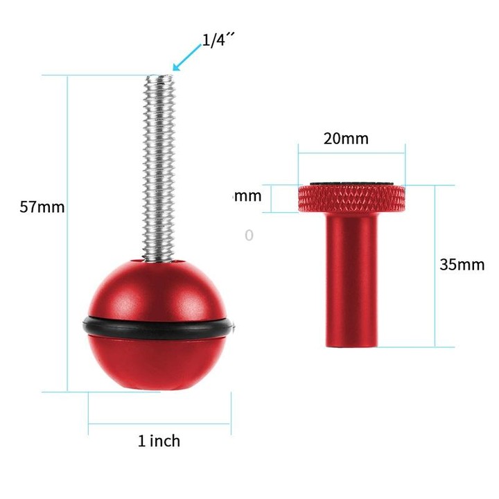 Ball Head Adapter Adjustable Screw Fixed Mount Camera Underwater Diving Photography Lights Bracket(1/4 Inch Red)