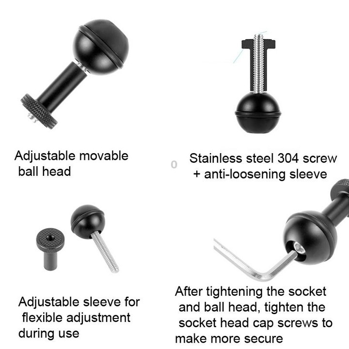 Ball Head Adapter Adjustable Screw Fixed Mount Camera Underwater Diving Photography Lights Bracket(1/4 Inch Black)