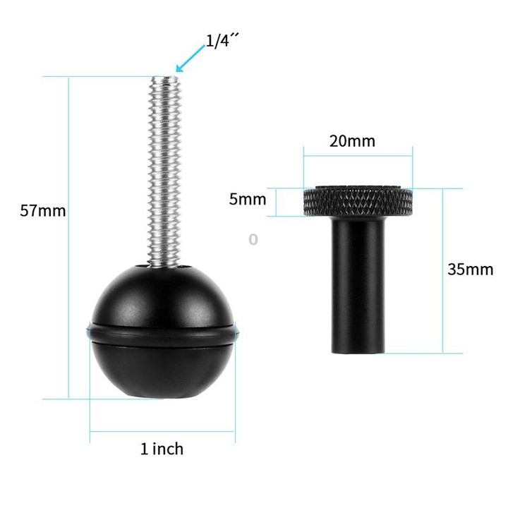 Ball Head Adapter Adjustable Screw Fixed Mount Camera Underwater Diving Photography Lights Bracket(1/4 Inch Black)
