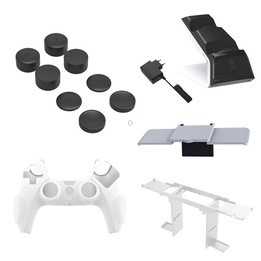 JYS JYS-P5151 For PS5 12 In 1 Handle Charger + Rocker Cap + Privacy Cover + Silicone Cover + Bracket Set, US Plug (Black)