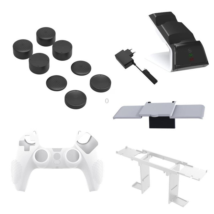 JYS JYS-P5151 For PS5 12 In 1 Handle Charger + Rocker Cap + Privacy Cover + Silicone Cover + Bracket Set, US Plug (Black)
