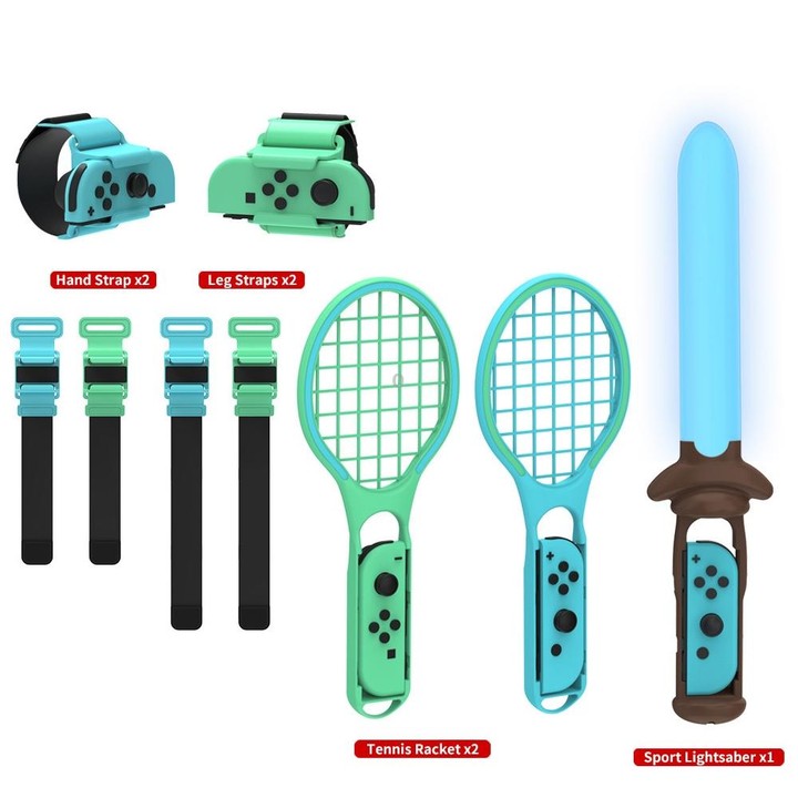 DOBE TNS-2123 Sports Lightsaber + Leg Strap + Tennis Racket + Wrist Strap 7 In 1 Sports Set For Nintendo Switch
