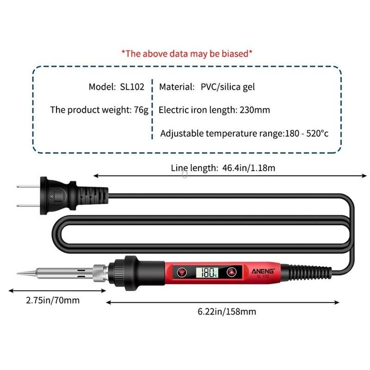 ANENG SL102 17pcs/set Digital Thermostat Household Constant Temperature Soldering Iron Set 60W Internal Heat Welding Tool Kit(US