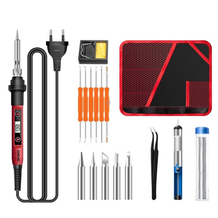ANENG SL102 17pcs/set Digital Thermostat Household Constant Temperature Soldering Iron Set 60W Internal Heat Welding Tool Kit(EU