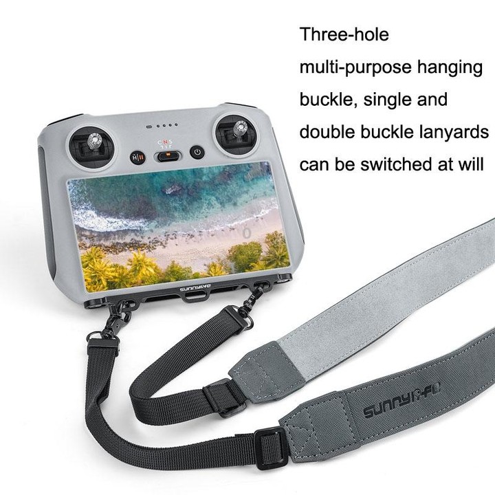 Sunnylife MM3-GS389 For Mini 3 Pro DJI RC with Screen Remote Control Leather Lanyard(Black Gray)