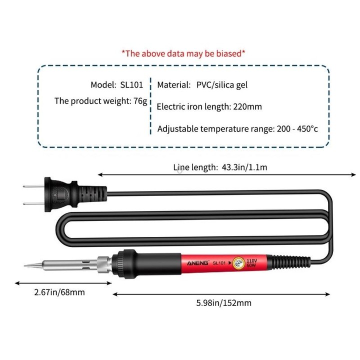 ANENG SL101 24pcs/set Rotary Thermostat Household Constant Temperature Soldering Iron Set 60W Internal Heat Welding Tool Kit(US