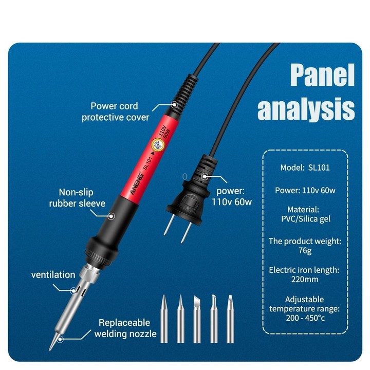 ANENG SL101 24pcs/set Rotary Thermostat Household Constant Temperature Soldering Iron Set 60W Internal Heat Welding Tool Kit(US