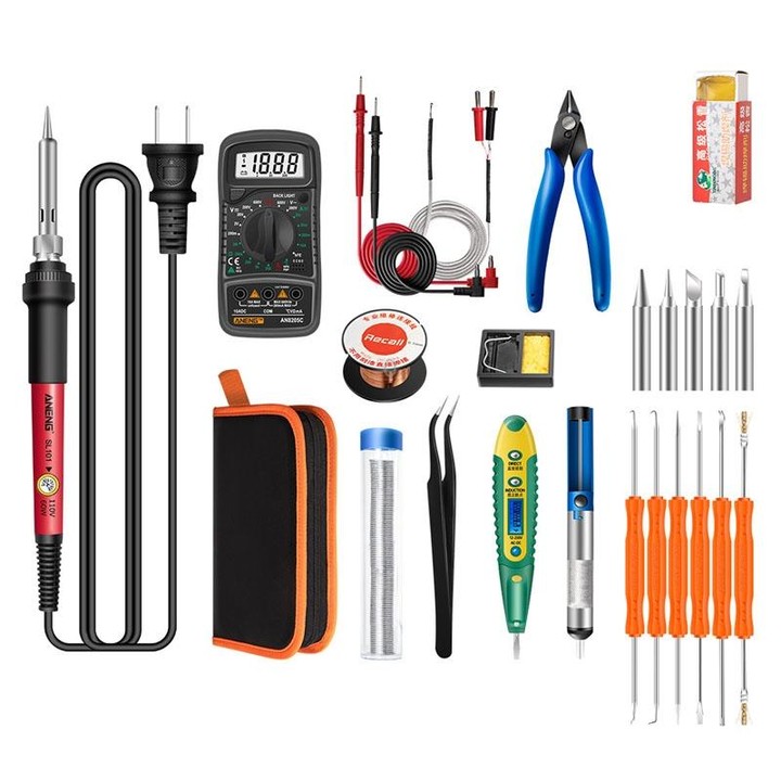 ANENG SL101 24pcs/set Rotary Thermostat Household Constant Temperature Soldering Iron Set 60W Internal Heat Welding Tool Kit(US