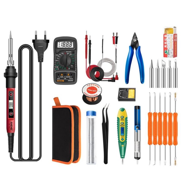 ANENG SL102 24pcs/set Digital Thermostat Household Constant Temperature Soldering Iron Set 60W Internal Heat Welding Tool Kit(EU