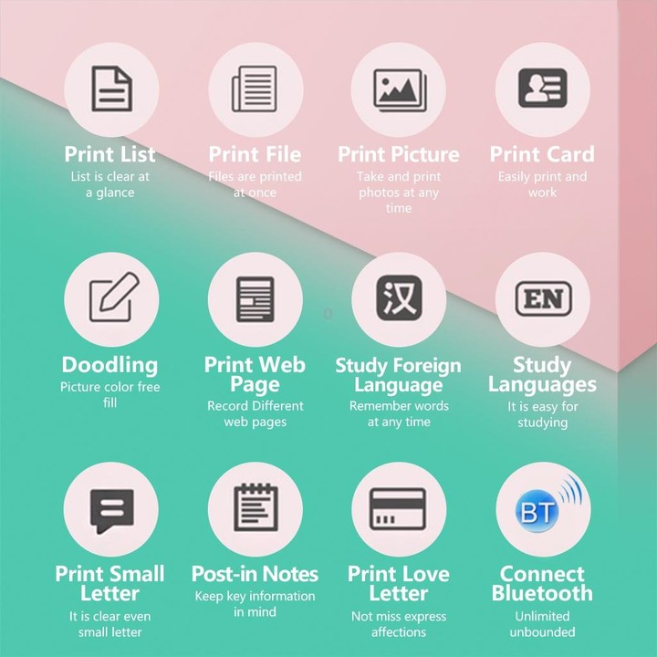 C19 200DPI Student Homework Printer Bluetooth Inkless Pocket Printer Pink Printer Paper x 5
