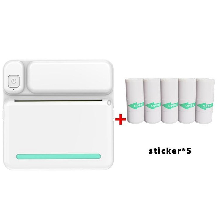 C19 200DPI Student Homework Printer Bluetooth Inkless Pocket Printer Blue Sticker x 5