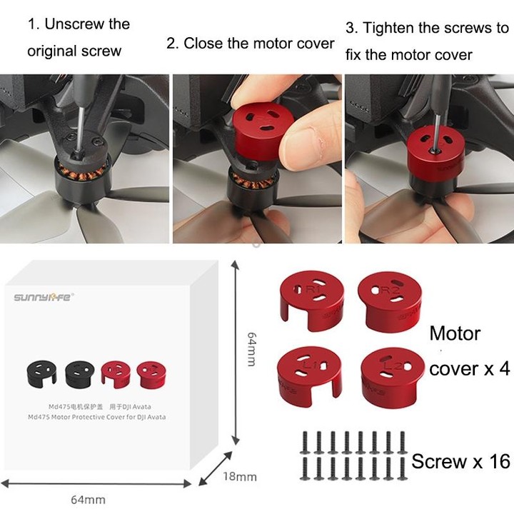 4 PCS / Set Sunnylife AT-MD475 Dust-proof Waterproof Aluminum Alloy Motor Cover For DJI Avata(Red)