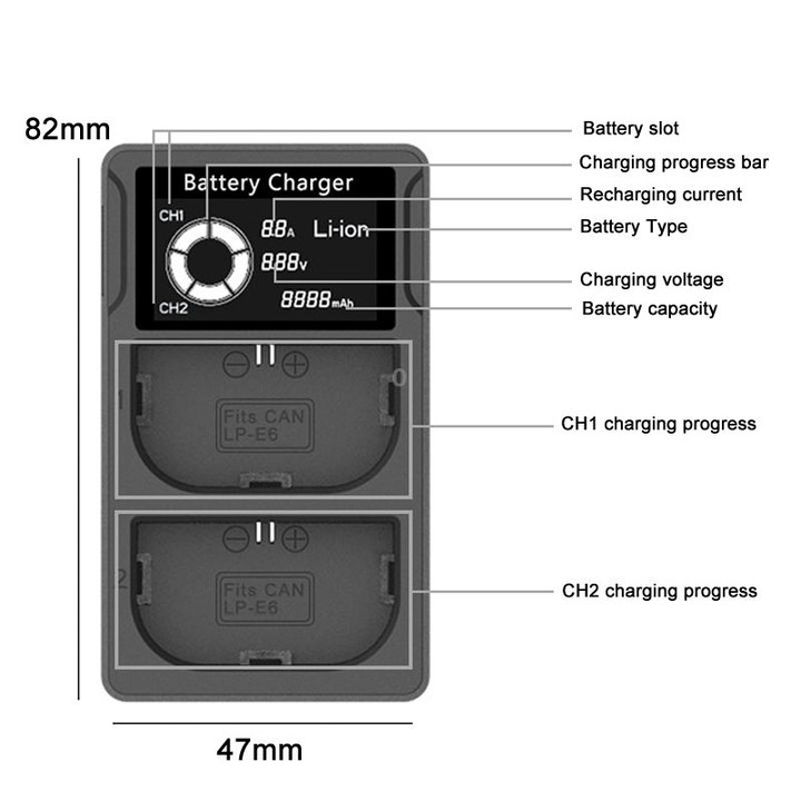 LP-E6 USB LCD Dual Charger Camera Battery Charger