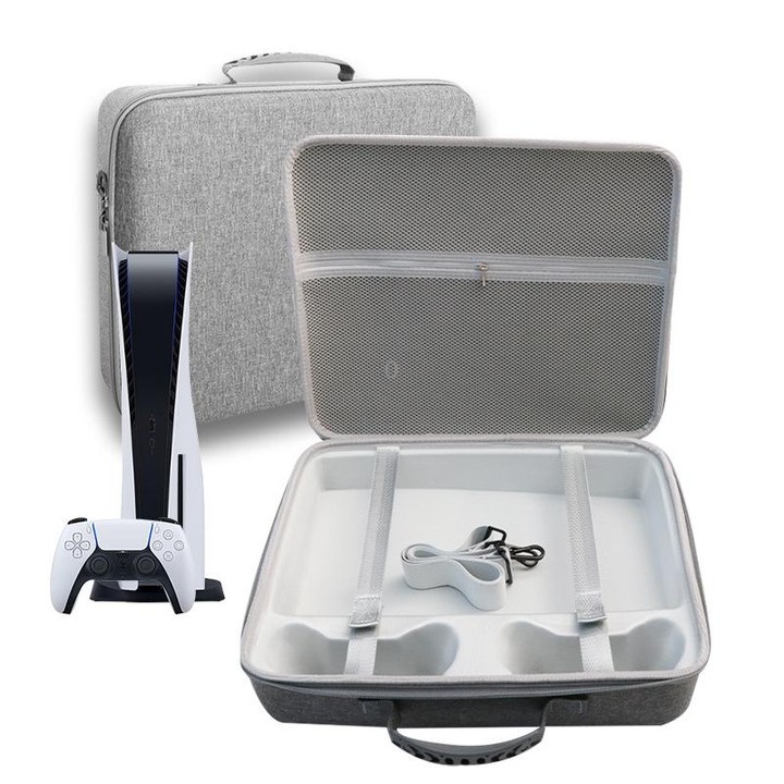 For PS5 Slim Game Console EVA Storage Bag Handbag Carrying Case(1959 Gray)