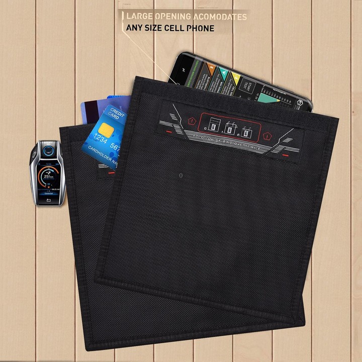 Rolled Edge Cell Phone Tablet RFID Privacy Protection Bag Car Key Signal Shielding Bag(Black)
