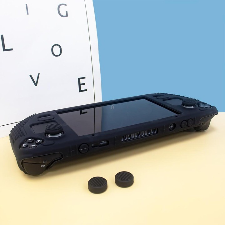 For Steam Deck V V4-1 Pocket Consoles Silicone Non-slip Protective Case with Holder Function(Black)