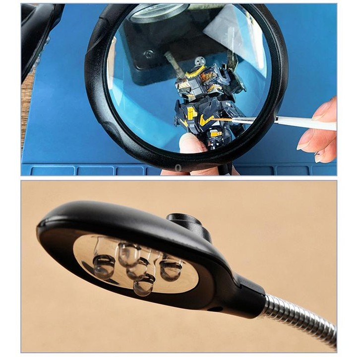 16129-C 2.5X/7.5X/10X LED Lighting Auxiliary Bracket Maintenance Magnifier(US Plug)