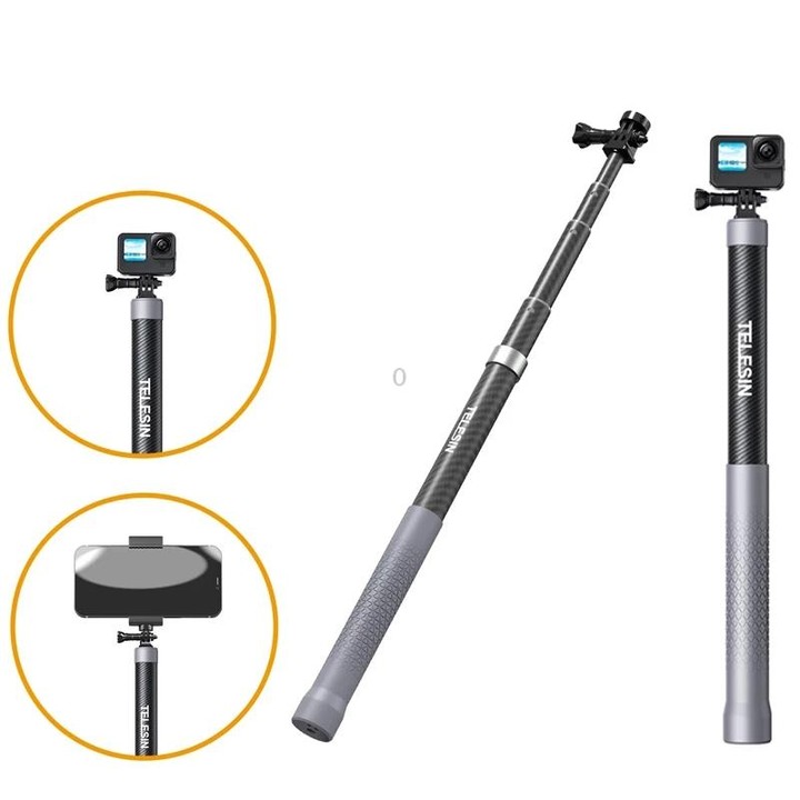 TELESIN 1.2m Carbon Fiber Monopod Selfie Stick With 1/4 Screw For DJI, Insta360, GoPro and Other Action Cameras