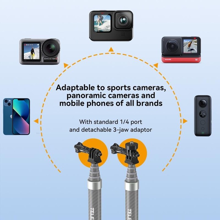 TELESIN 1.2m Carbon Fiber Monopod Selfie Stick With 1/4 Screw For DJI, Insta360, GoPro and Other Action Cameras