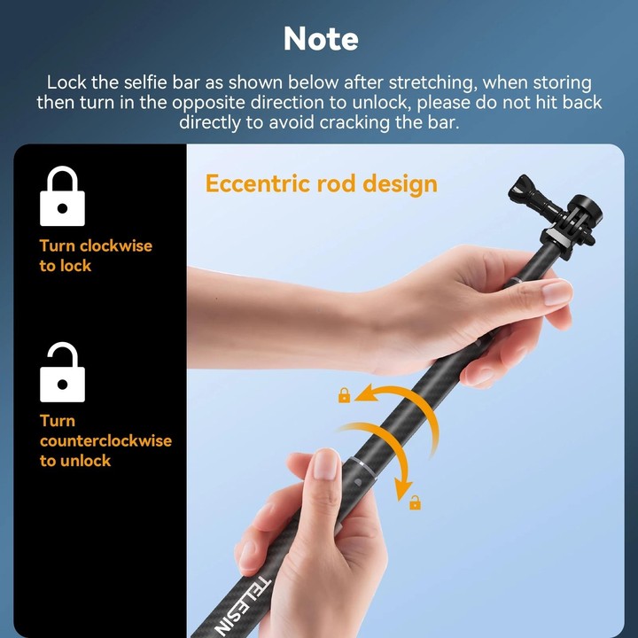 TELESIN 1.2m Carbon Fiber Monopod Selfie Stick With 1/4 Screw For DJI, Insta360, GoPro and Other Action Cameras