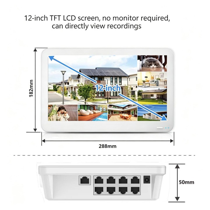 4CH 4K 8MP POE NVR With 11.6-Inch Monitor H.265 Network Video Recorder For Security Camera System(US Plug)