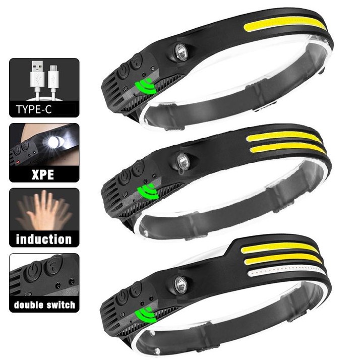 W689-3 Red White Warm USB Rechargeable Motion Sensor Headlamp COB Outdoor Fishing Flashlight