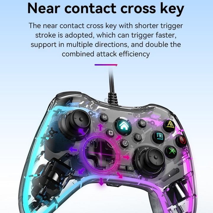 S03 Glare Transparent Wired Gamepad for Nintendo Switch/Sony PS/Computer(White)