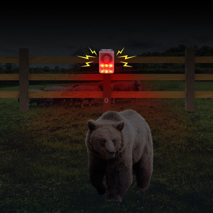 N911N Solar Alarm Infrared Sensor Sound And Light Blast Warning Light Animal Repeller(English Version)