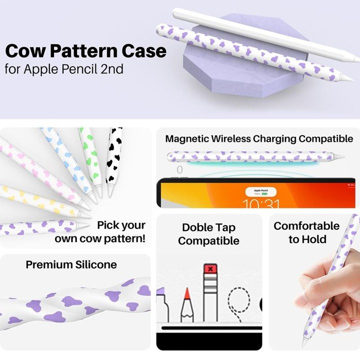 For Apple Pencil 2 AhaStyle PT65CW Silicone Pen Case Milk Cow Patterned Stylus Case(Black)