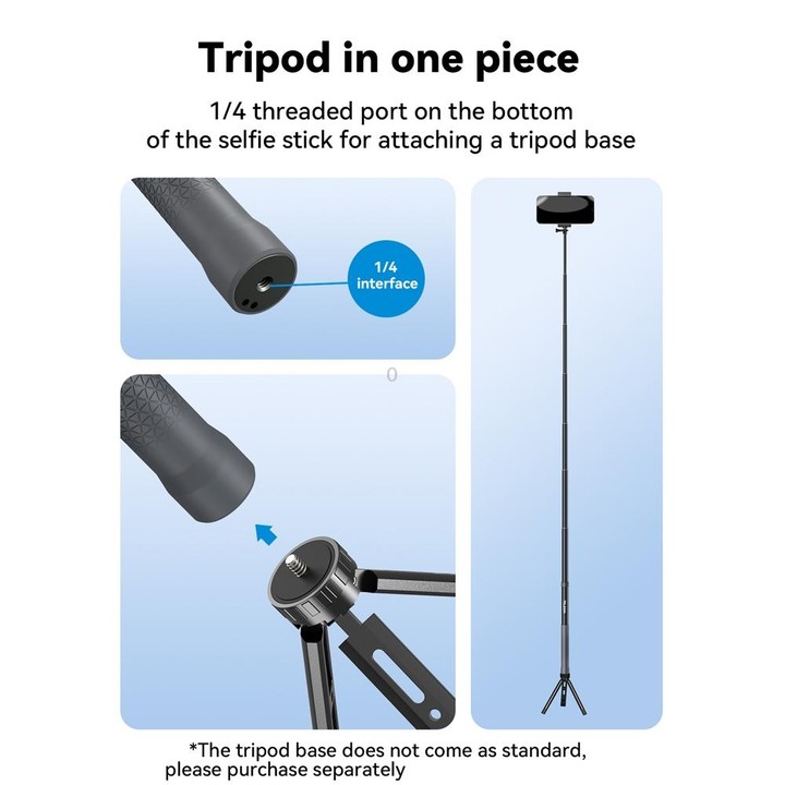TELESIN 3M Carbon Fiber Selfie Stick Monopod With 1/4 Screw For DJI, Insta360, GoPro and Other Action Cameras