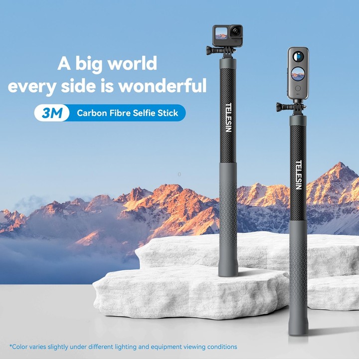 TELESIN 3M Carbon Fiber Selfie Stick Monopod With 1/4 Screw For DJI, Insta360, GoPro and Other Action Cameras