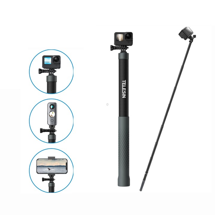 TELESIN 3M Carbon Fiber Selfie Stick Monopod With 1/4 Screw For DJI, Insta360, GoPro and Other Action Cameras
