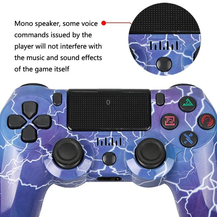 For PS4 Wireless Bluetooth Game Controller With Light Strip Dual Vibration Game Handle(Green Eye Skull)
