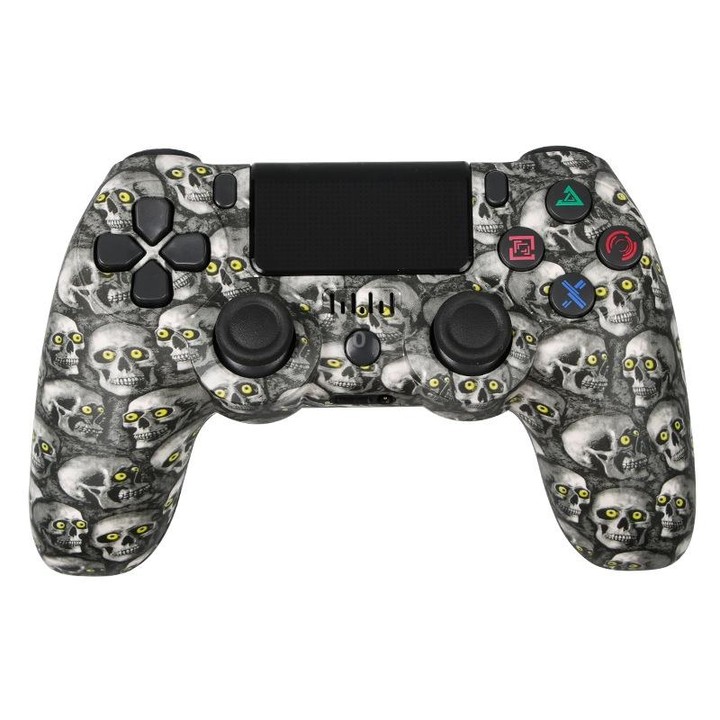 For PS4 Wireless Bluetooth Game Controller With Light Strip Dual Vibration Game Handle(Green Eye Skull)