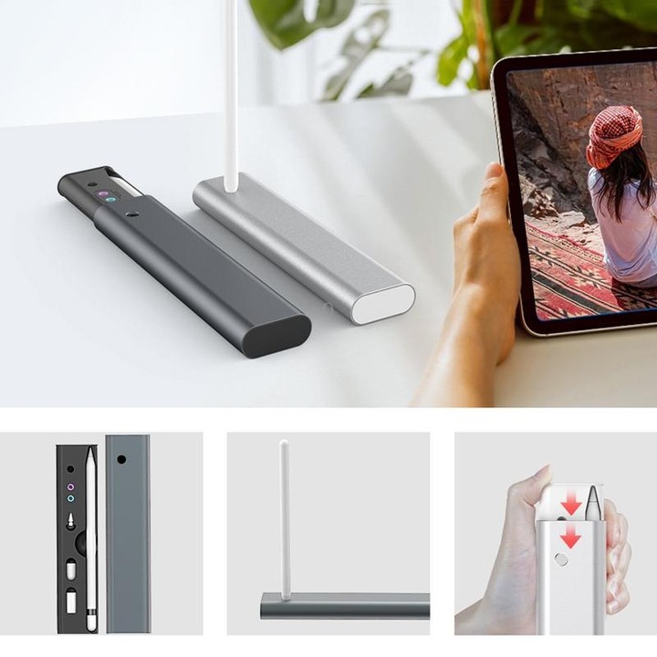For Apple Pencil 1 / 2 AhaStyle PT145 Aluminum Storage Pen Case(Dark Gray)