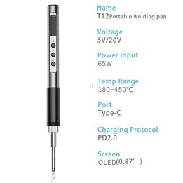 T12-K PTS100 Intelligent Portable Digital Display Small Constant Temperature Repair Soldering Iron PD65W Powered Mini Soldering