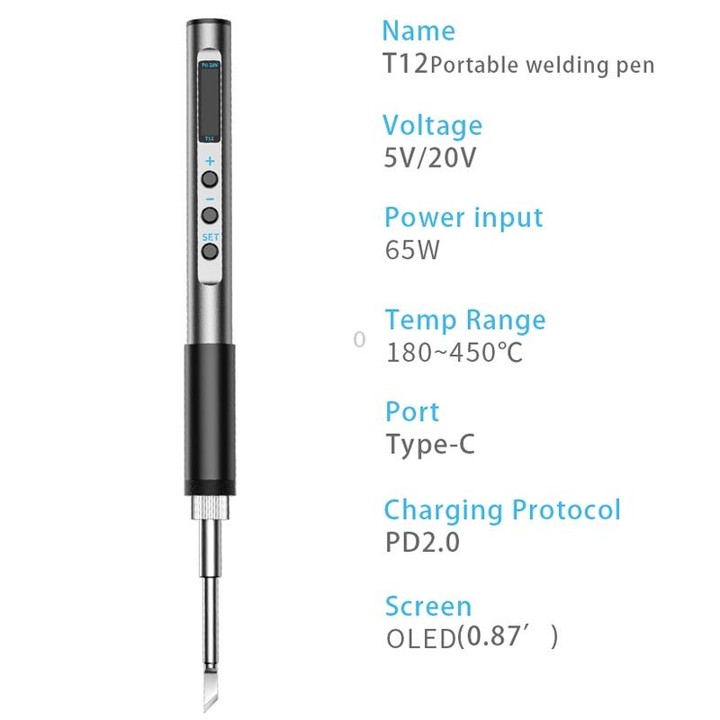 T12-K PTS100 Intelligent Portable Digital Display Small Constant Temperature Repair Soldering Iron PD65W Powered Mini Soldering