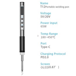 T12-I PTS100 Intelligent Portable Digital Display Small Constant Temperature Repair Soldering Iron PD65W Powered Mini Soldering