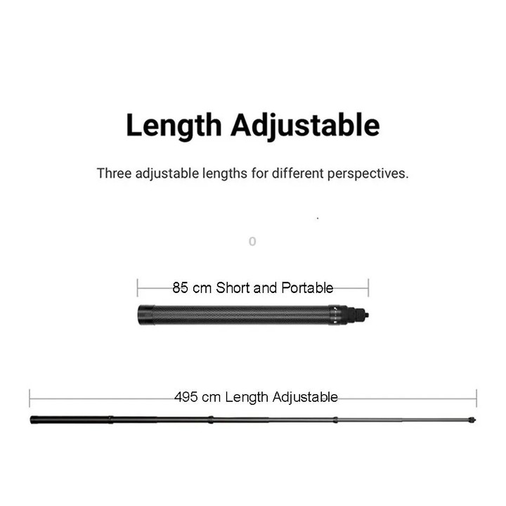 5m Carbon Fiber Extended Monopod Invisible Selfie Stick for DJI, Insta360, GoPro and Other Action Cameras