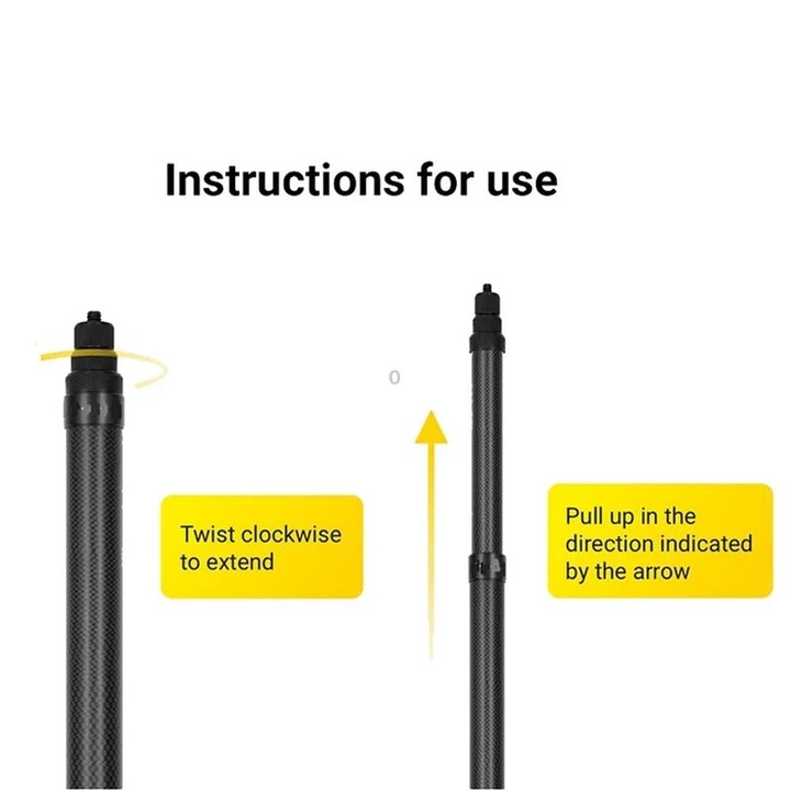 5m Carbon Fiber Extended Monopod Invisible Selfie Stick for DJI, Insta360, GoPro and Other Action Cameras